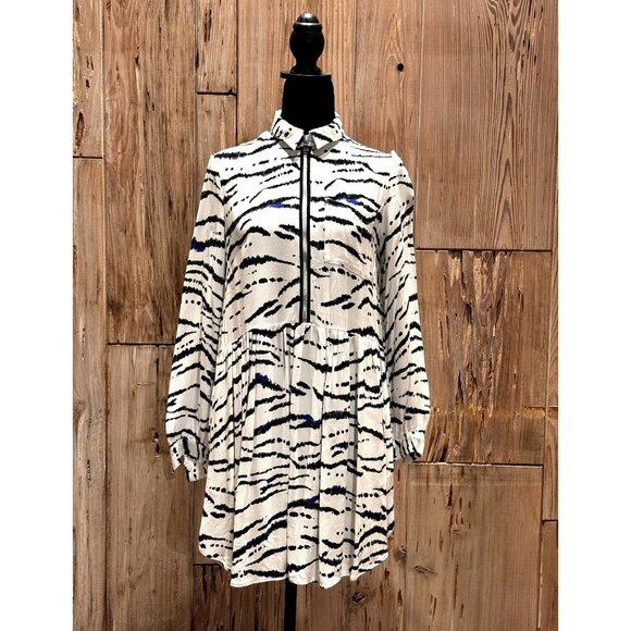 French Connection Zebra Print Shirt Dress With Zip Front Detail - Picture 1 of 3